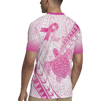 Breast Cancer Awareness Personalised Rugby Jersey Pink Ribbon Turtle Polynesian Pattern White