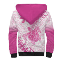 Breast Cancer Awareness Personalised Sherpa Hoodie Pink Ribbon Turtle Polynesian Pattern White