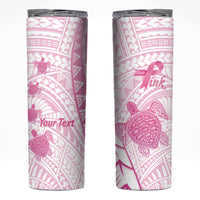 Breast Cancer Awareness Personalised Skinny Tumbler Pink Ribbon Turtle Polynesian Pattern White