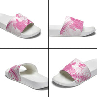 Breast Cancer Awareness Slide Sandals Pink Ribbon Turtle Polynesian Pattern White