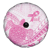 Breast Cancer Awareness Spare Tire Cover Pink Ribbon Turtle Polynesian Pattern White
