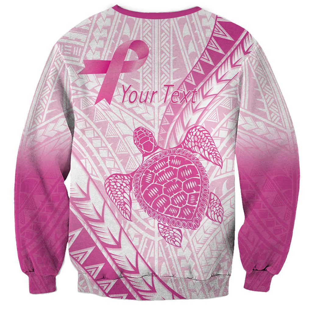 Breast Cancer Awareness Personalised Sweatshirt Pink Ribbon Turtle Polynesian Pattern White