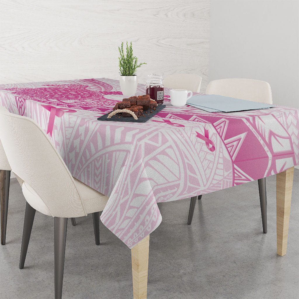 Breast Cancer Awareness Tablecloth Pink Ribbon Turtle Polynesian Pattern White