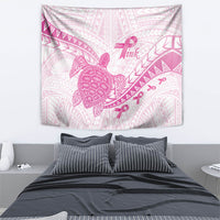 Breast Cancer Awareness Tapestry Pink Ribbon Turtle Polynesian Pattern White