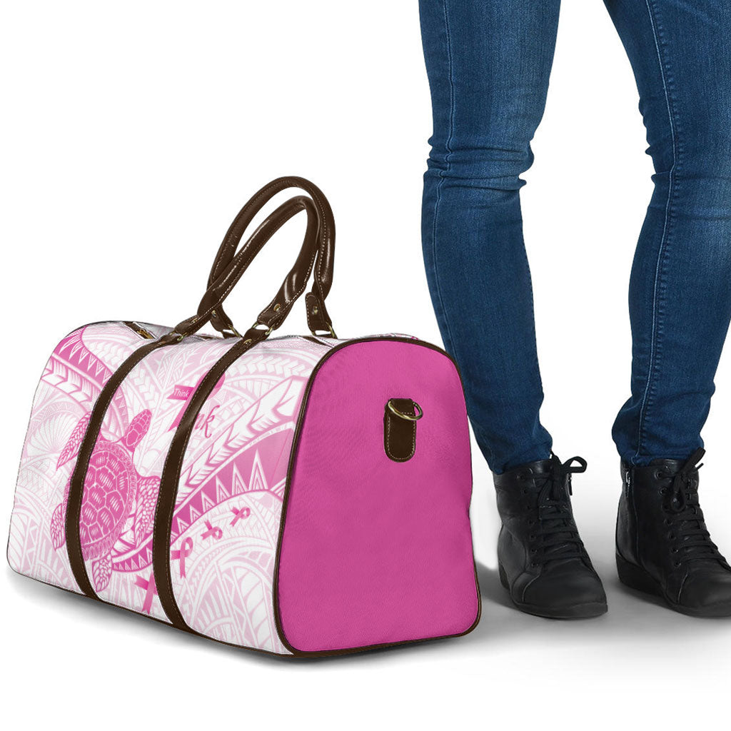 Breast Cancer Awareness Travel Bag Pink Ribbon Turtle Polynesian Pattern White