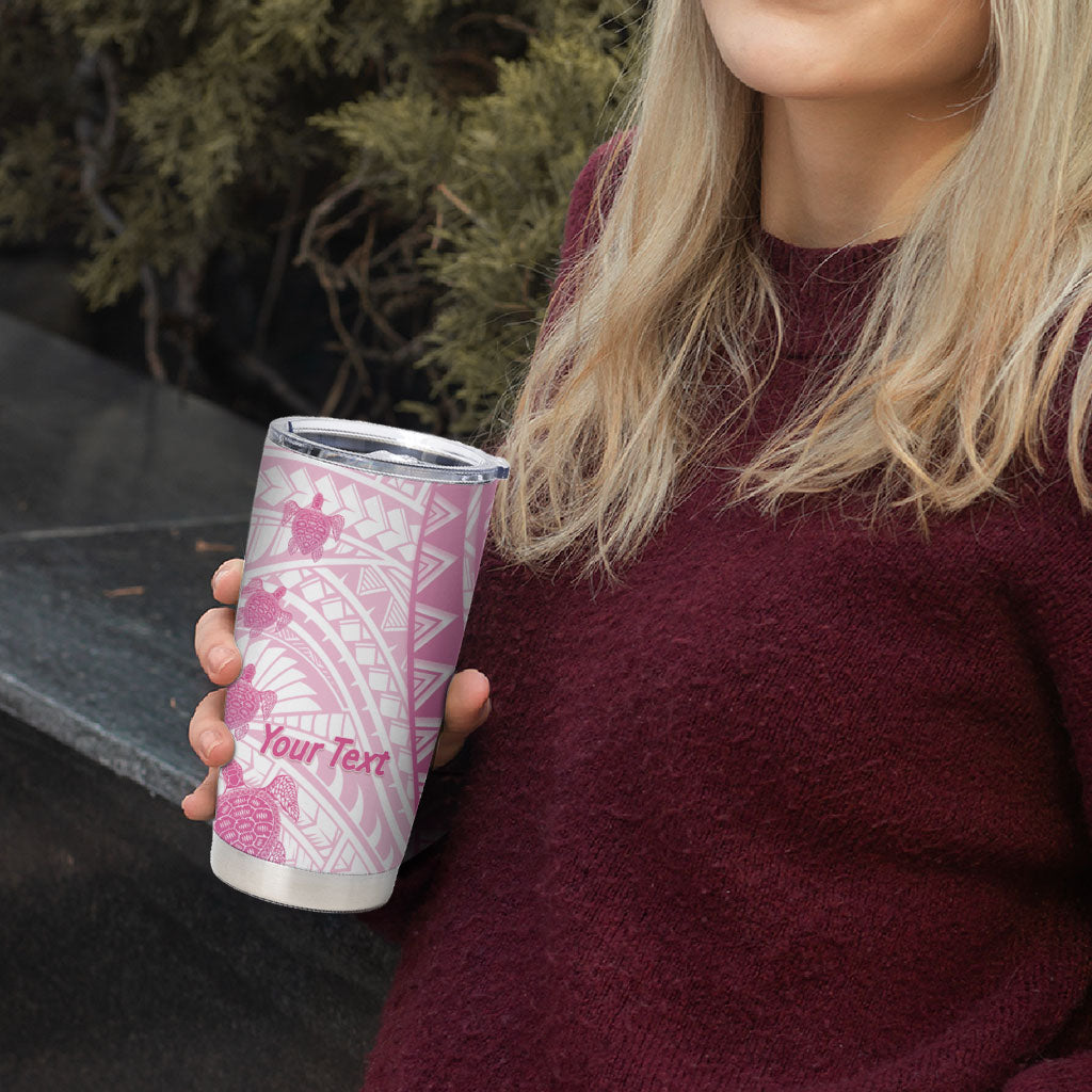 Breast Cancer Awareness Personalised Tumbler Cup Pink Ribbon Turtle Polynesian Pattern White