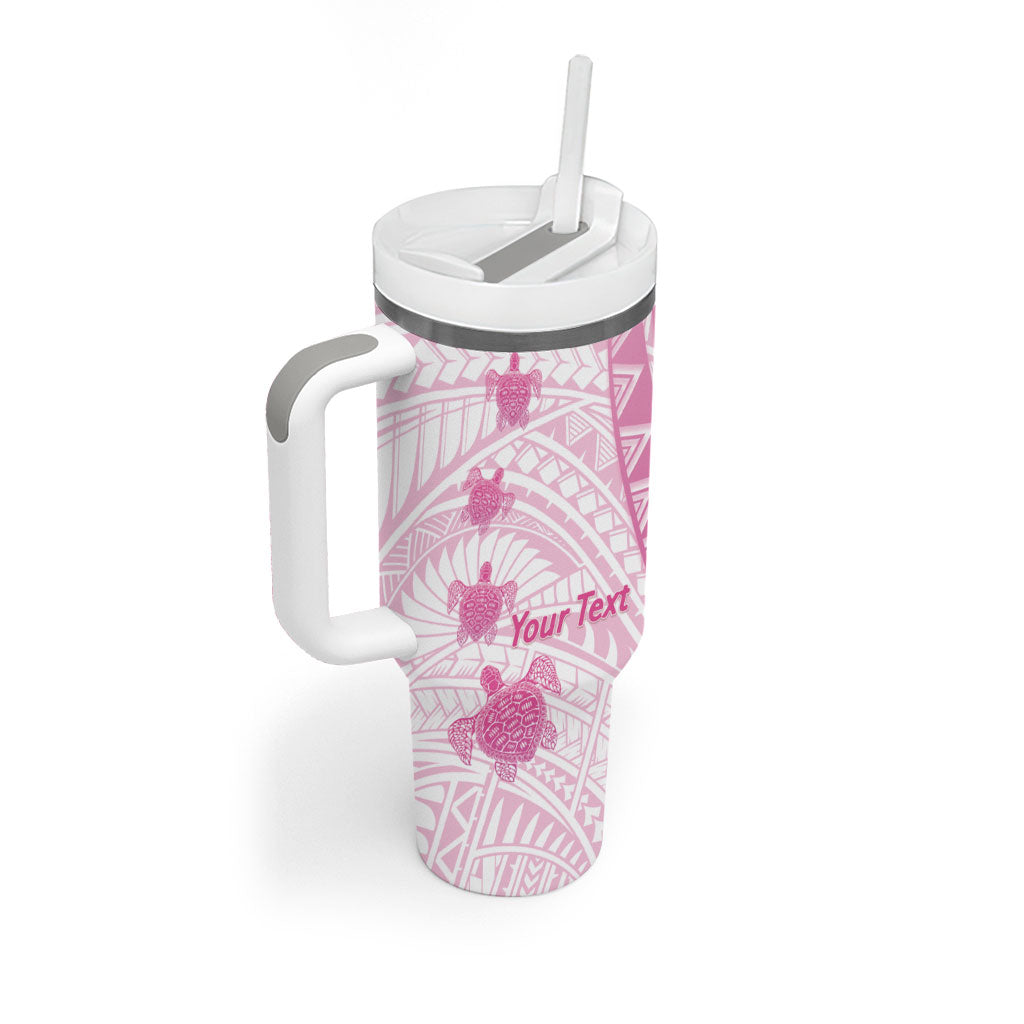 Breast Cancer Awareness Personalised Tumbler With Handle Pink Ribbon Turtle Polynesian Pattern White