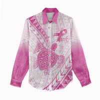 Breast Cancer Awareness Personalised Women Casual Shirt Pink Ribbon Turtle Polynesian Pattern White