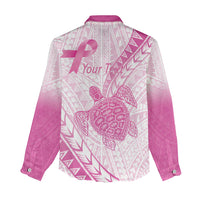 Breast Cancer Awareness Personalised Women Casual Shirt Pink Ribbon Turtle Polynesian Pattern White