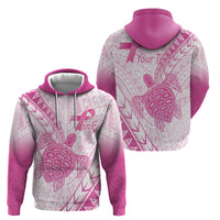 Breast Cancer Awareness Personalised Zip Hoodie Pink Ribbon Turtle Polynesian Pattern White