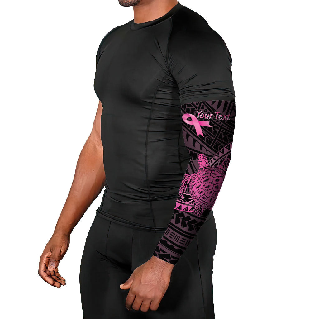 Breast Cancer Awareness Personalised Arm Sleeves Pink Ribbon Turtle Polynesian Pattern Black