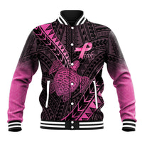 Breast Cancer Awareness Personalised Baseball Jacket Pink Ribbon Turtle Polynesian Pattern Black