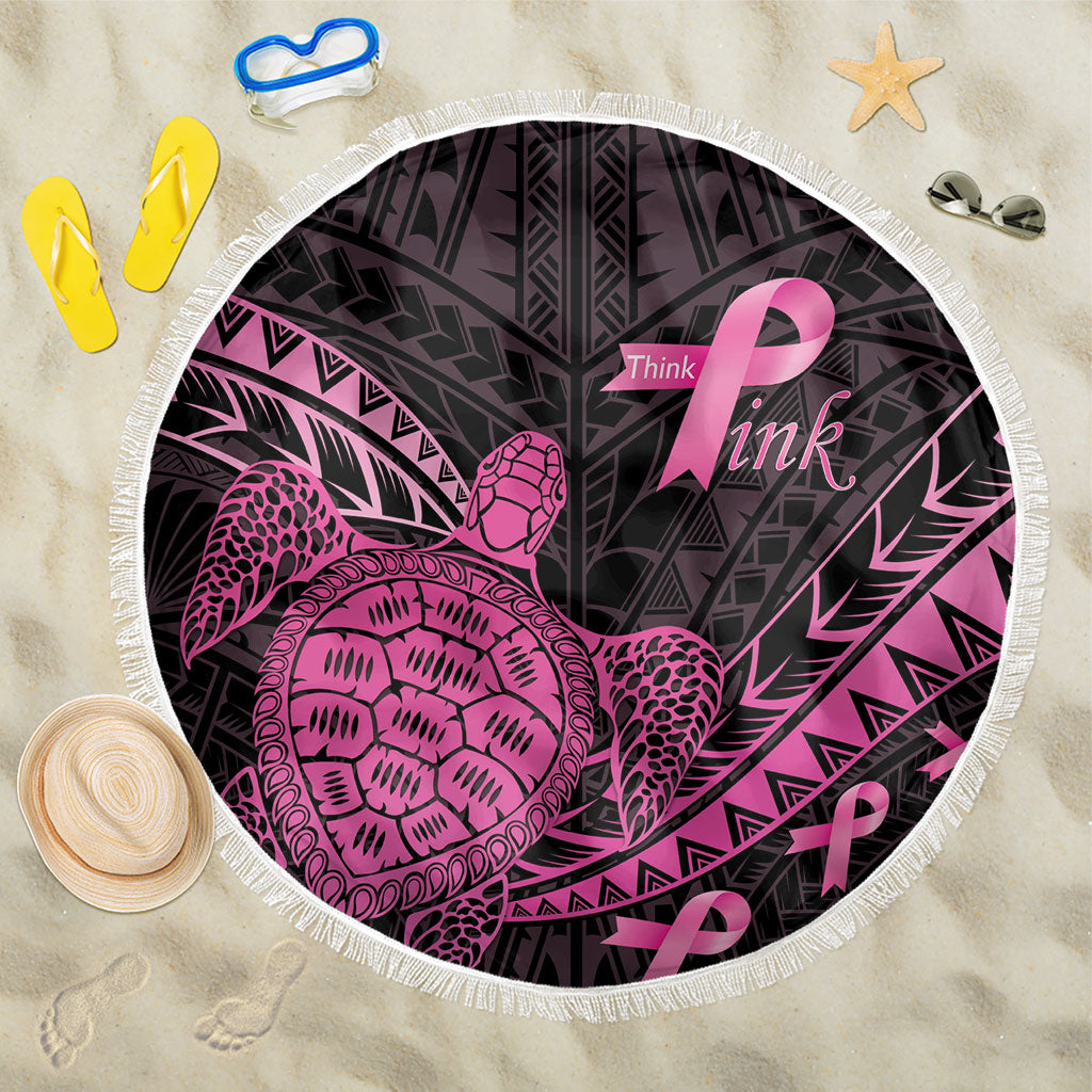 Breast Cancer Awareness Beach Blanket Pink Ribbon Turtle Polynesian Pattern Black
