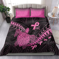 Breast Cancer Awareness Bedding Set Pink Ribbon Turtle Polynesian Pattern Black