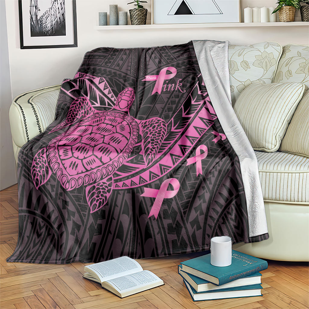 Breast Cancer Awareness Blanket Pink Ribbon Turtle Polynesian Pattern Black
