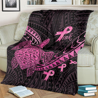 Breast Cancer Awareness Blanket Pink Ribbon Turtle Polynesian Pattern Black