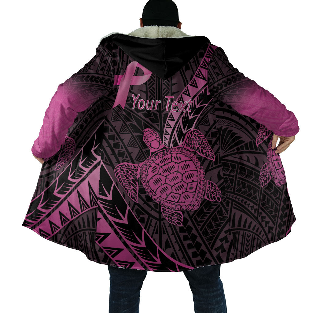Breast Cancer Awareness Personalised Cloak Pink Ribbon Turtle Polynesian Pattern Black