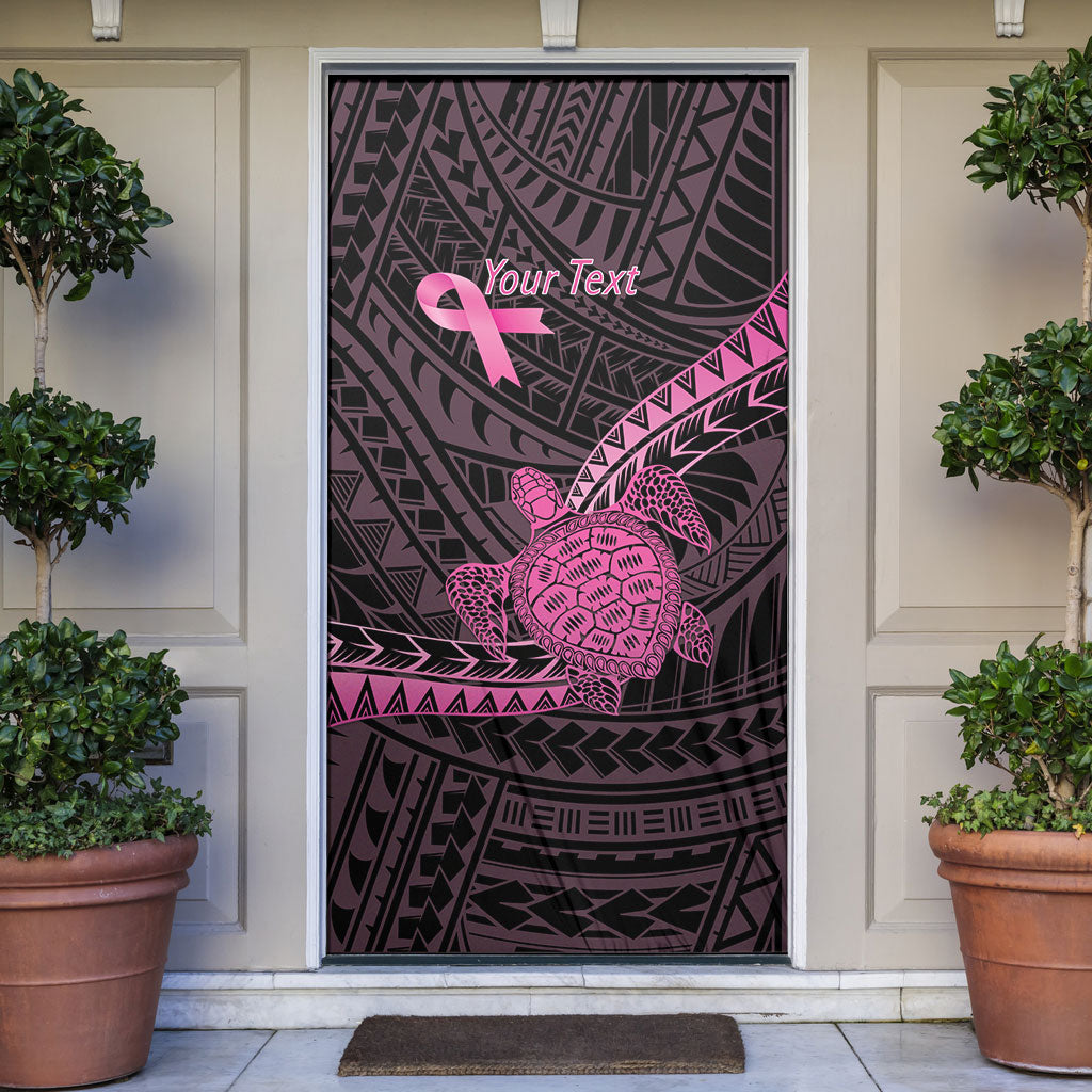 Breast Cancer Awareness Personalised Door Cover Pink Ribbon Turtle Polynesian Pattern Black