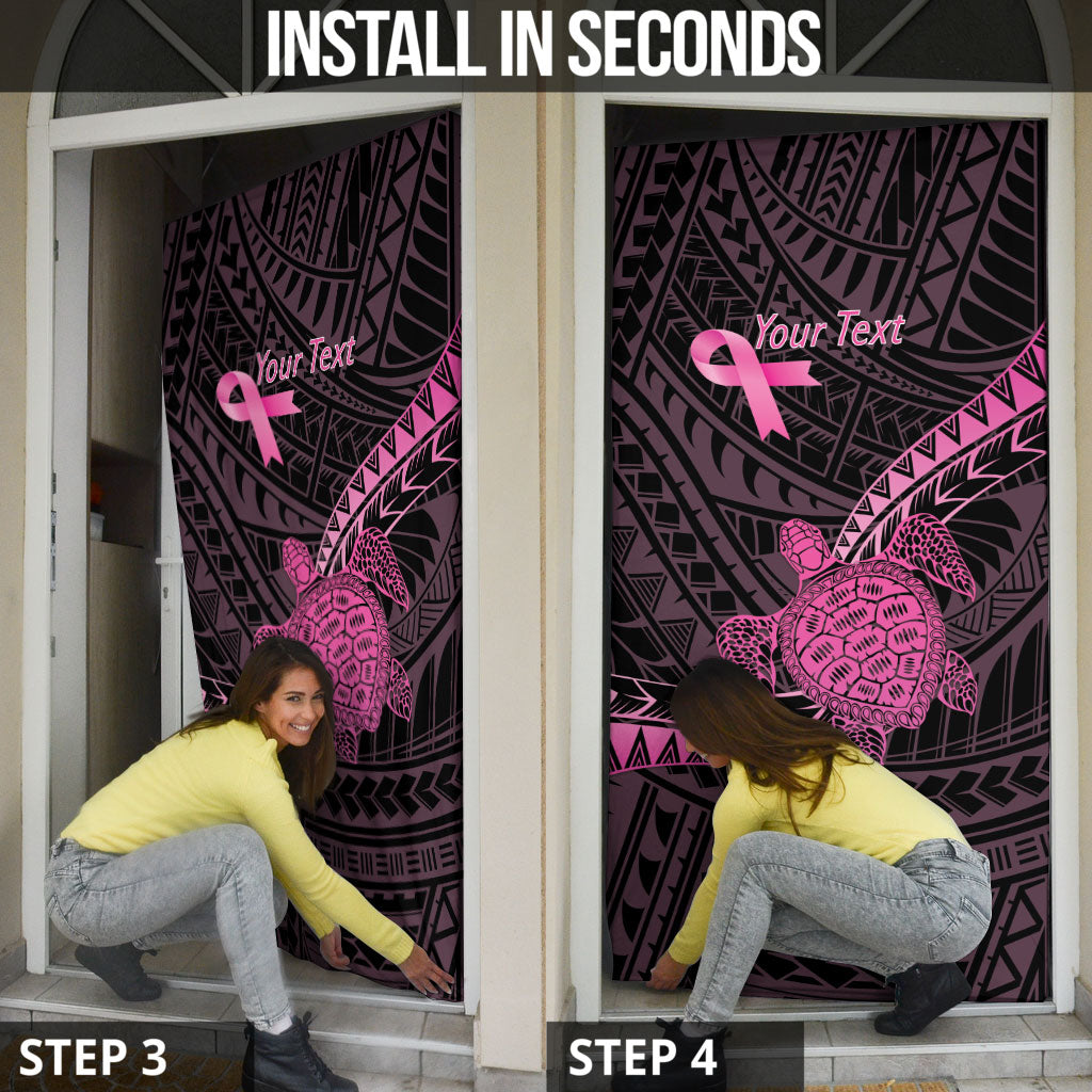 Breast Cancer Awareness Personalised Door Cover Pink Ribbon Turtle Polynesian Pattern Black