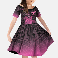 Breast Cancer Awareness Personalised Family Matching Long Sleeve Bodycon Dress and Hawaiian Shirt Pink Ribbon Turtle Polynesian Pattern Black