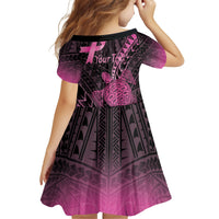Breast Cancer Awareness Personalised Family Matching Long Sleeve Bodycon Dress and Hawaiian Shirt Pink Ribbon Turtle Polynesian Pattern Black