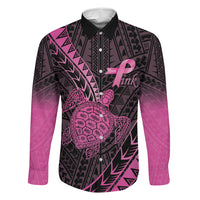 Breast Cancer Awareness Personalised Family Matching Off The Shoulder Long Sleeve Dress and Hawaiian Shirt Pink Ribbon Turtle Polynesian Pattern Black
