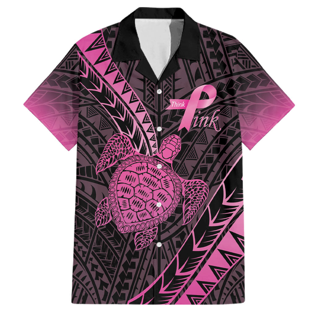 Breast Cancer Awareness Personalised Family Matching Tank Maxi Dress and Hawaiian Shirt Pink Ribbon Turtle Polynesian Pattern Black