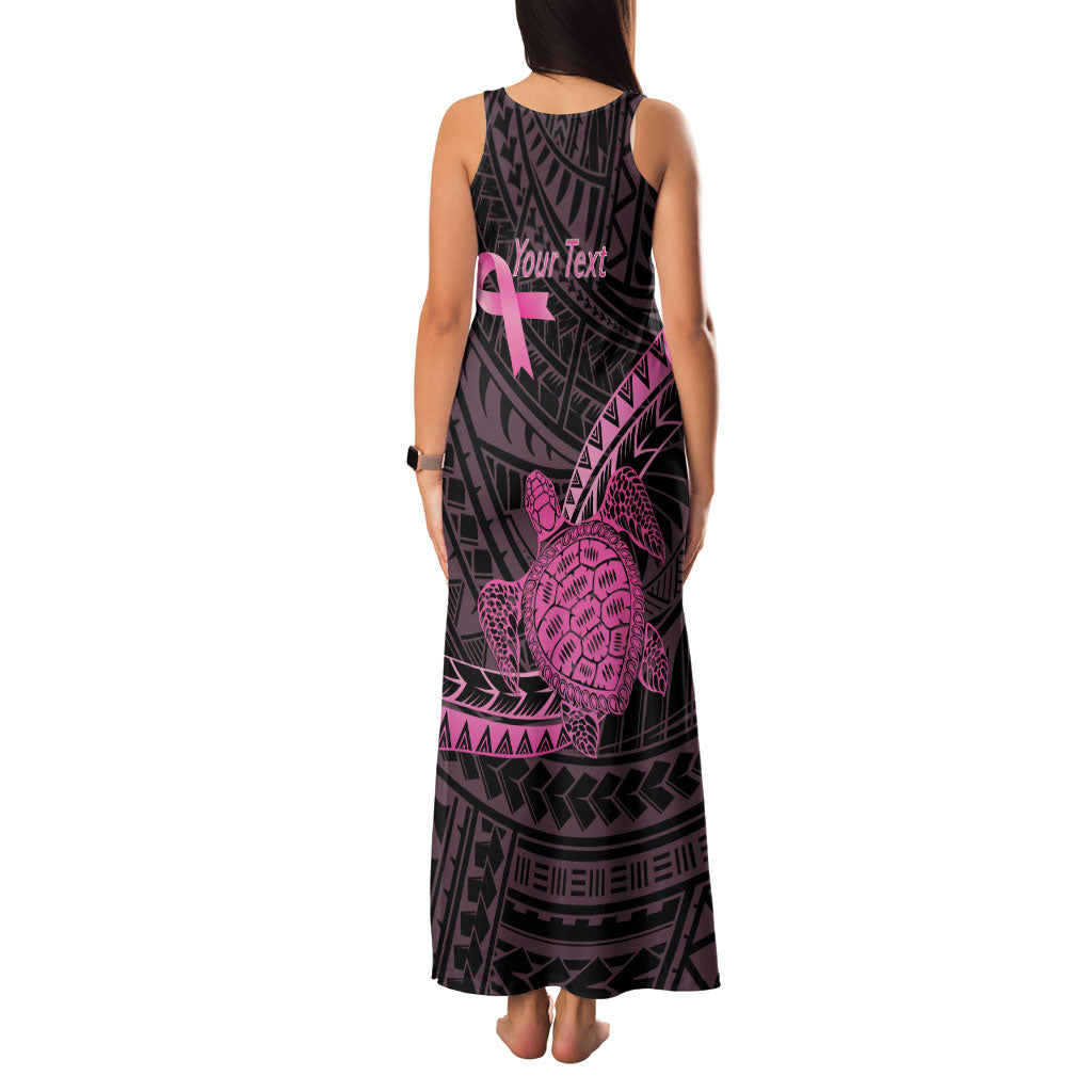 Breast Cancer Awareness Personalised Family Matching Tank Maxi Dress and Hawaiian Shirt Pink Ribbon Turtle Polynesian Pattern Black