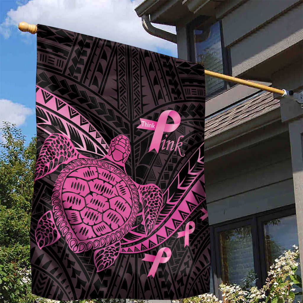 Breast Cancer Awareness Garden Flag Pink Ribbon Turtle Polynesian Pattern Black