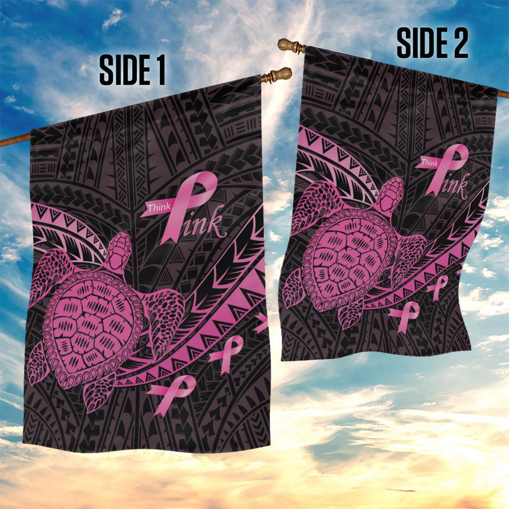 Breast Cancer Awareness Garden Flag Pink Ribbon Turtle Polynesian Pattern Black