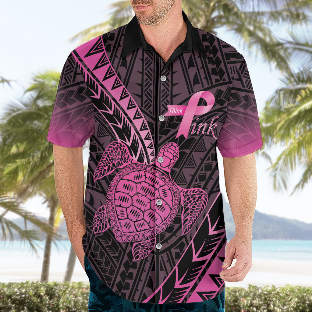 Breast Cancer Awareness Personalised Hawaiian Shirt Pink Ribbon Turtle Polynesian Pattern Black LT22 - Polynesian Pride