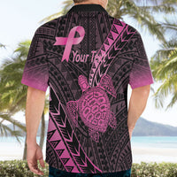 Breast Cancer Awareness Personalised Hawaiian Shirt Pink Ribbon Turtle Polynesian Pattern Black LT22 - Polynesian Pride