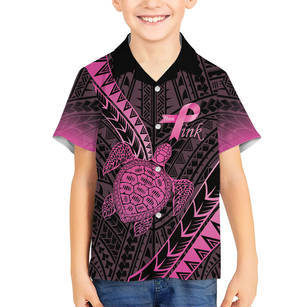 Breast Cancer Awareness Personalised Hawaiian Shirt Pink Ribbon Turtle Polynesian Pattern Black LT22 - Polynesian Pride