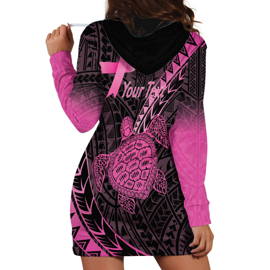 Breast Cancer Awareness Personalised Hoodie Dress Pink Ribbon Turtle Polynesian Pattern Black