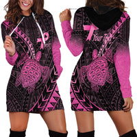 Breast Cancer Awareness Personalised Hoodie Dress Pink Ribbon Turtle Polynesian Pattern Black