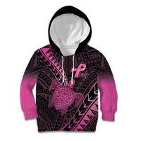 Breast Cancer Awareness Personalised Kid Hoodie Pink Ribbon Turtle Polynesian Pattern Black LT22 Hoodie Pink - Polynesian Pride