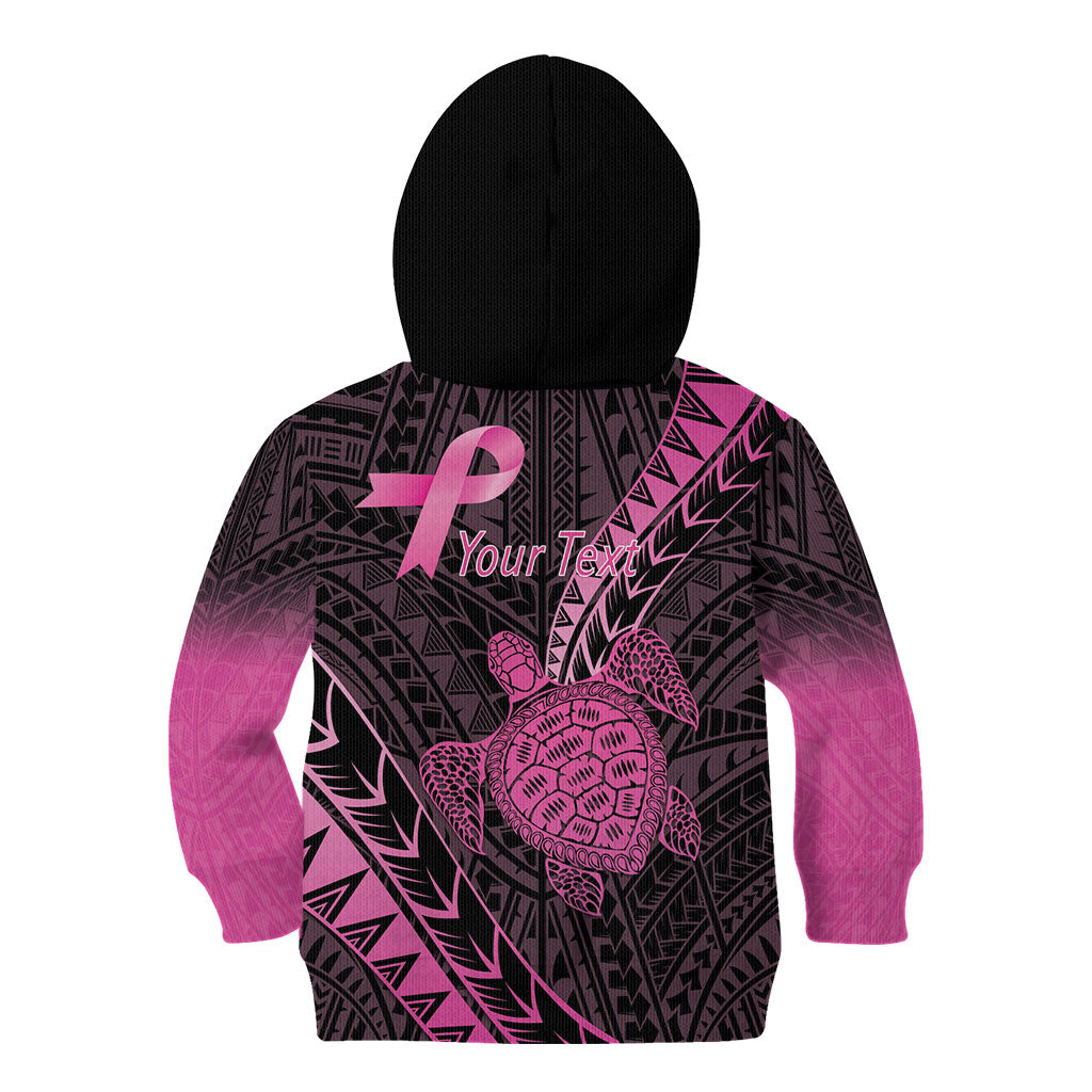 Breast Cancer Awareness Personalised Kid Hoodie Pink Ribbon Turtle Polynesian Pattern Black LT22 - Polynesian Pride