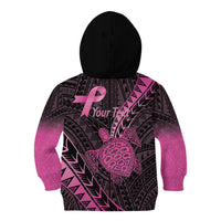 Breast Cancer Awareness Personalised Kid Hoodie Pink Ribbon Turtle Polynesian Pattern Black LT22 - Polynesian Pride