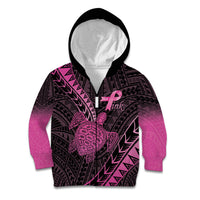 Breast Cancer Awareness Personalised Kid Hoodie Pink Ribbon Turtle Polynesian Pattern Black LT22 Zip Hoodie Pink - Polynesian Pride