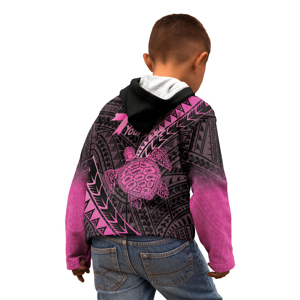 Breast Cancer Awareness Personalised Kid Hoodie Pink Ribbon Turtle Polynesian Pattern Black LT22 - Polynesian Pride