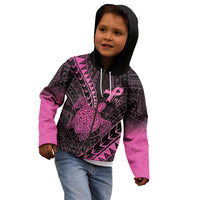 Breast Cancer Awareness Personalised Kid Hoodie Pink Ribbon Turtle Polynesian Pattern Black LT22 - Polynesian Pride