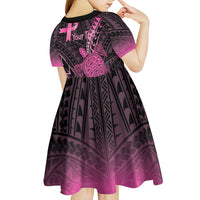 Breast Cancer Awareness Personalised Kid Short Sleeve Dress Pink Ribbon Turtle Polynesian Pattern Black