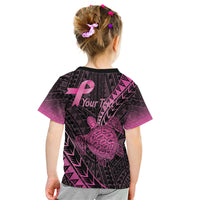 Breast Cancer Awareness Personalised Kid T Shirt Pink Ribbon Turtle Polynesian Pattern Black