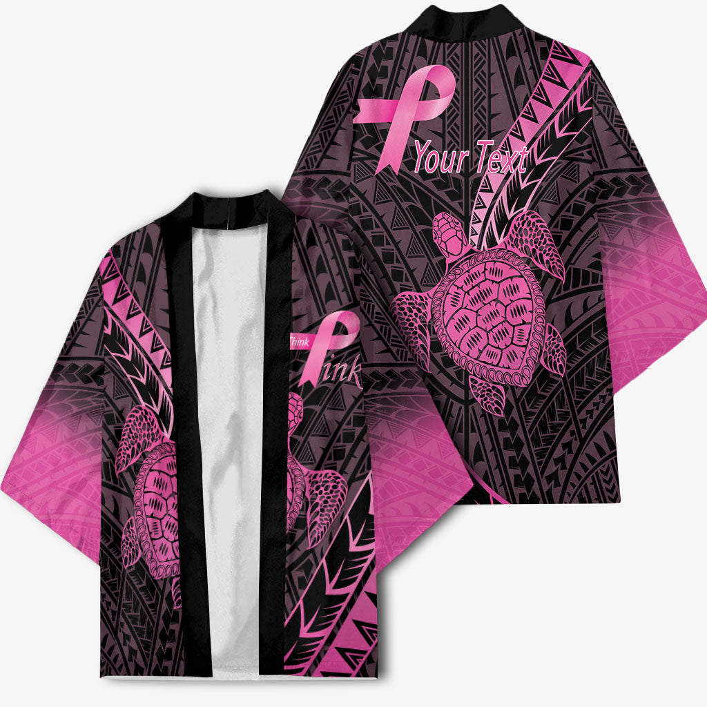 Breast Cancer Awareness Personalised Kimono Pink Ribbon Turtle Polynesian Pattern Black