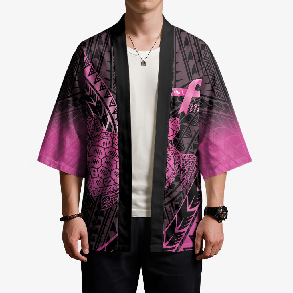 Breast Cancer Awareness Personalised Kimono Pink Ribbon Turtle Polynesian Pattern Black