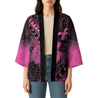 Breast Cancer Awareness Personalised Kimono Pink Ribbon Turtle Polynesian Pattern Black