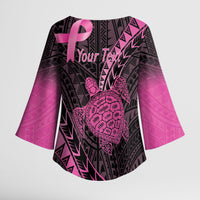 Breast Cancer Awareness Personalised Kimono Sleeve Blouse Pink Ribbon Turtle Polynesian Pattern Black