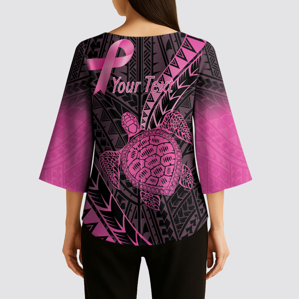 Breast Cancer Awareness Personalised Kimono Sleeve Blouse Pink Ribbon Turtle Polynesian Pattern Black
