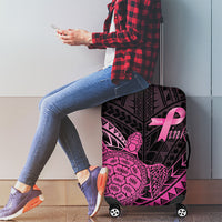 Breast Cancer Awareness Luggage Cover Pink Ribbon Turtle Polynesian Pattern Black