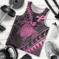 Breast Cancer Awareness Personalised Men Tank Top Pink Ribbon Turtle Polynesian Pattern Black
